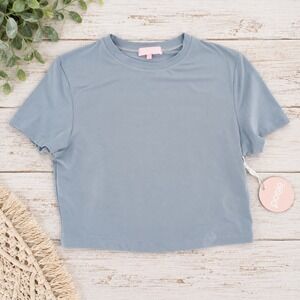 Posie Active Crop Top Juniors Medium Blue Short Sleeve Cropped NWT